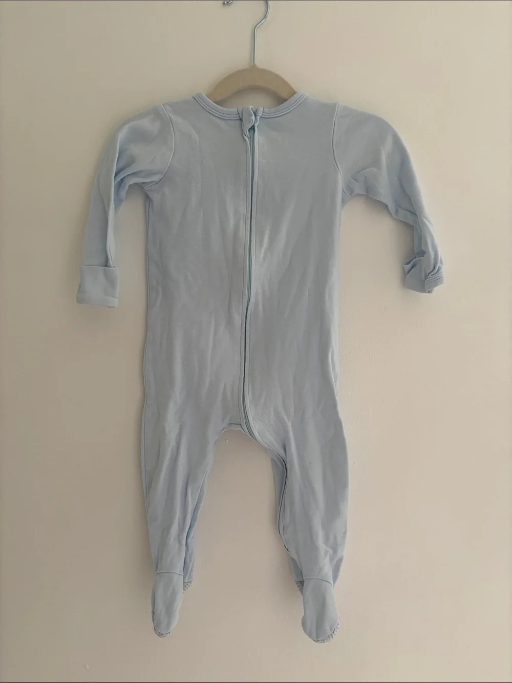 Soft Light Blue Footed Baby One-Piece Zipper Sleeper